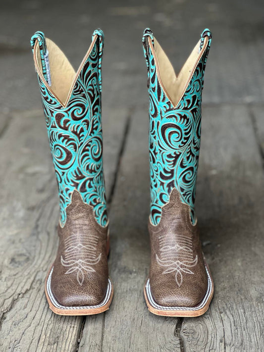 Anderson Bean Womens Boot 335874 Hickory West/Turquoise Caracol Embossed