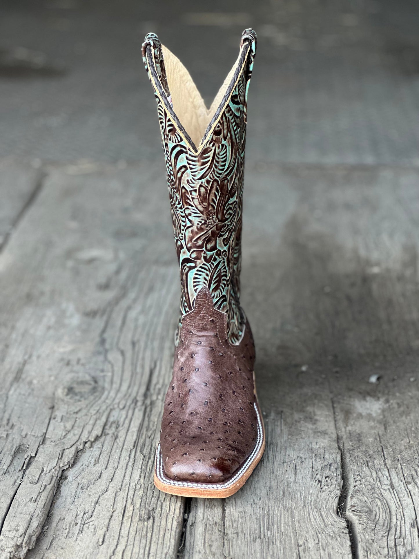 Anderson Bean Womens Boot 336062 Cigar Mad Dog Ostrich/Turquoise Jungle Fever