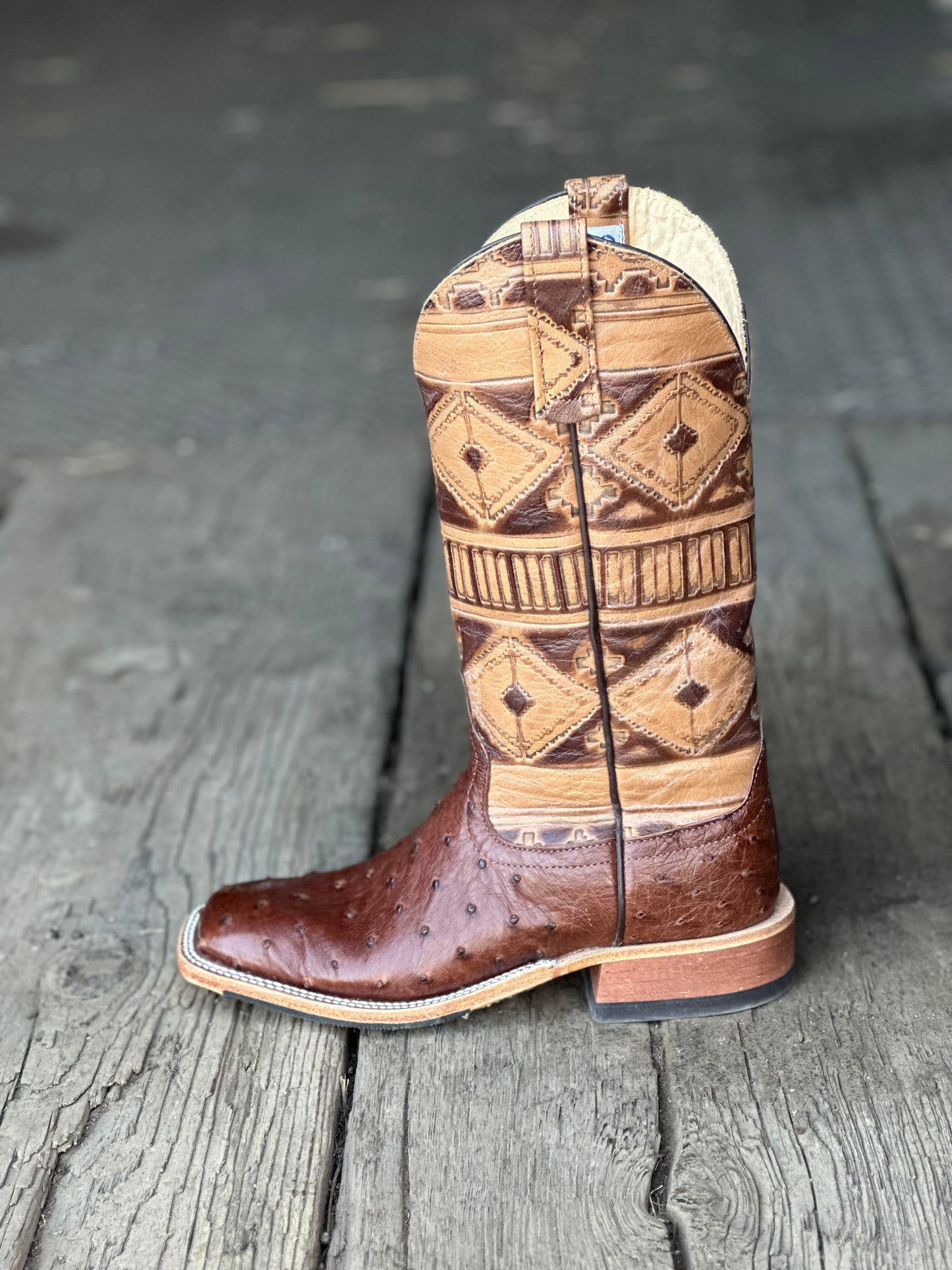 Anderson Bean Womens Boot 334156 Kango Tabaco MD Ostrich/Leather Special Navajo Rust Embossed